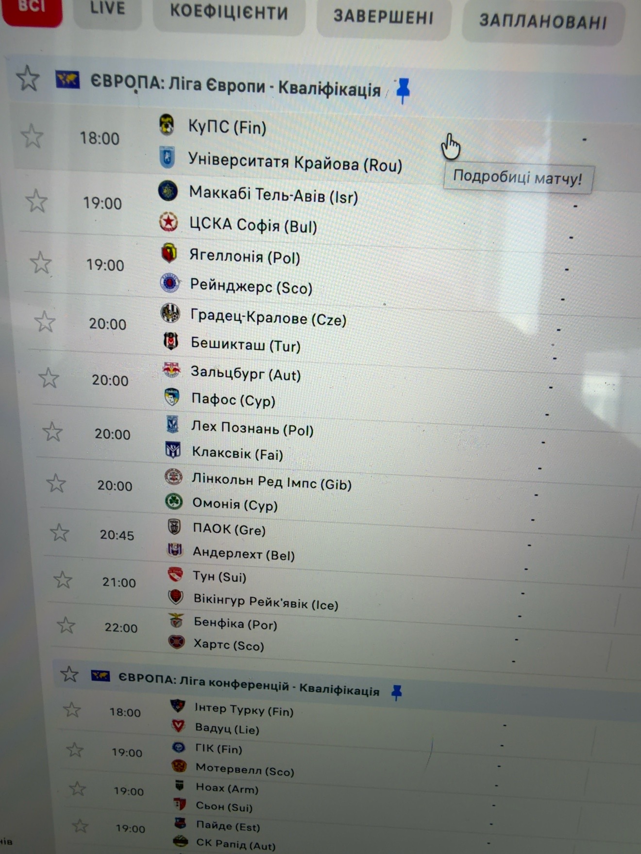 Today's football matches